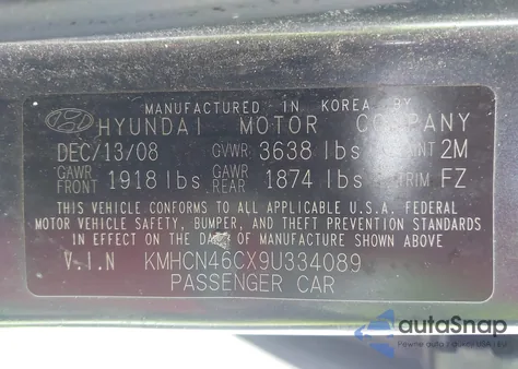 2009 Hyundai Accent Gls from USA, damaged, VIN KMHCN46CX9U334089